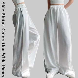 High-Waisted Elastic Color Block Wide Pants New Autumn Pintuck Pants