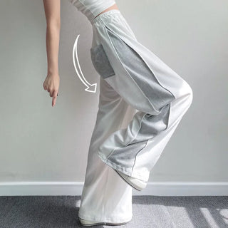 High-Waisted Elastic Color Block Wide Pants New Autumn Pintuck Pants