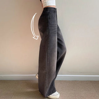 Basic Fit Autumn High-Waisted Vintage Wash Denim Pants Regular Fit Cotton Jeans Dark Blue