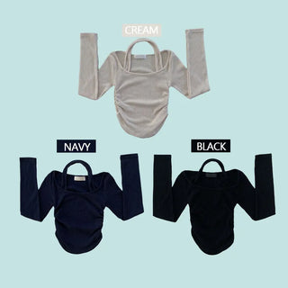 Cinched Round Halter Neck Round Knit Tee  Slim Feminine Long Sleeve Crop Street Sexy Slim Fit Ribbed Daily Top