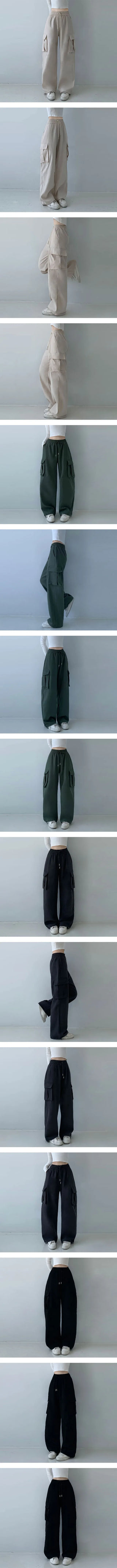 High-Waisted Elastic Cargo Wide Pants Long Wide Pants