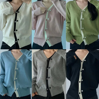 Color Block V-Neck Layered Cardigan Pastel V-Button Detail Outerwear Top
