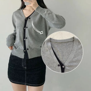 Color Block V-Neck Layered Cardigan Pastel V-Button Detail Outerwear Top