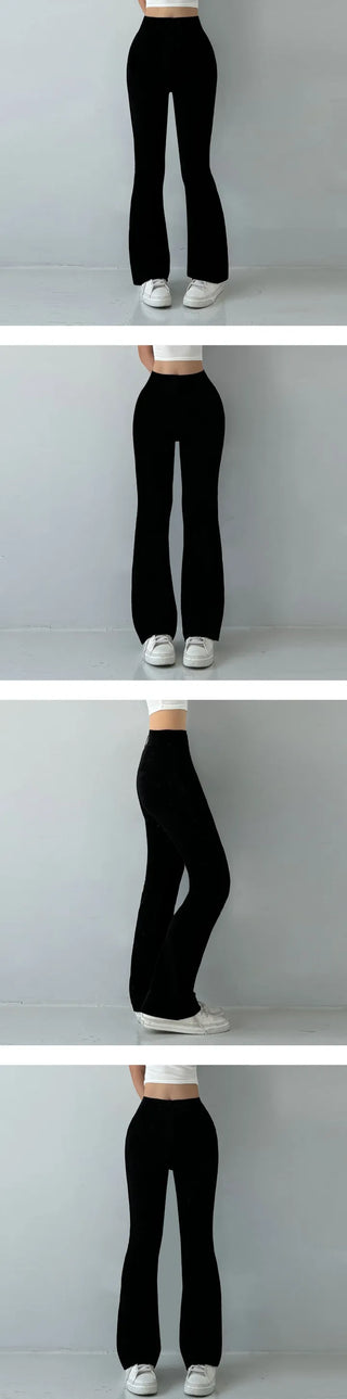 High-Waisted Two-Button Bootcut Slacks Autumn Slim Long Pants