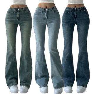 Slim Fit Bootcut Washed Denim Pants Low Waist Body Shaping Jeans
