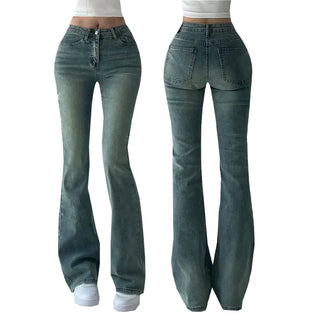 Slim Fit Bootcut Washed Denim Pants Low Waist Body Shaping Jeans