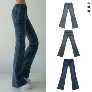 Slim Fit Bootcut Washed Denim Pants Low Waist Body Shaping Jeans