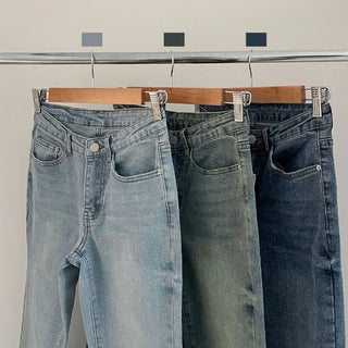 Slim Fit Bootcut Washed Denim Pants Low Waist Body Shaping Jeans