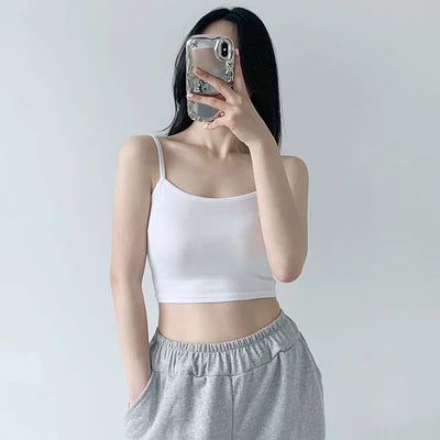 Daily Crop Basic Sleeveless Top  Round Inner Strap Sleeveless Student School Uniform Crop Sleeveless Inner Top Sleeveless
