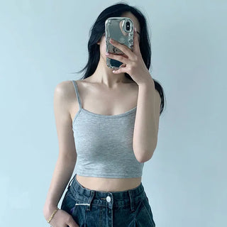 Daily Crop Basic Sleeveless Top  Round Inner Strap Sleeveless Student School Uniform Crop Sleeveless Inner Top Sleeveless