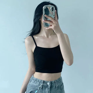 Daily Crop Basic Sleeveless Top  Round Inner Strap Sleeveless Student School Uniform Crop Sleeveless Inner Top Sleeveless