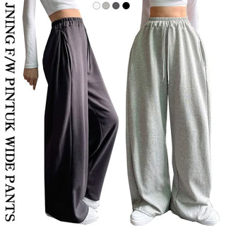 Elastic Waist Pintucks Size Pintucks Elastic Waist Wide High-Waisted Training Pants All Seasons