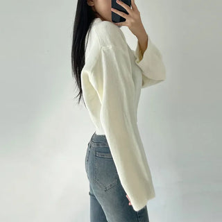 Round Basic Knit Crop T-shirt Autumn/Winter Basic Daily Round Neck Long Sleeve Avant-garde Cozy Tops