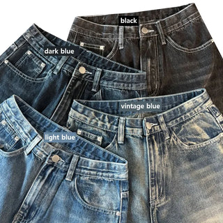 Cat-washed Real Wide Hem Snap Button Jeans Balloon Fit & Wide Fit Two-way Denim Pants