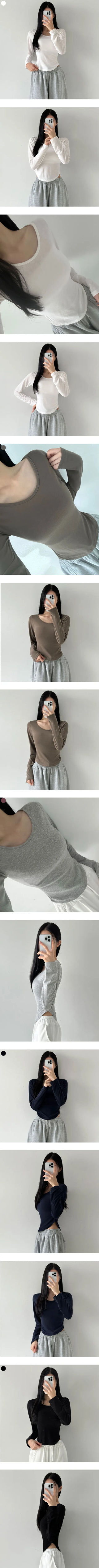 U-Neck Slim Rounded Long Sleeve T-Shirt Basic Daily Soft Plain Basic Tee Autumn Winter Long Sleeve T-Shirt