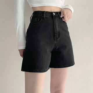 High-Waisted Denim Pants Knee-Length Length Knee-Length Vintage Spring Summer Denim Shorts Denim Shorts