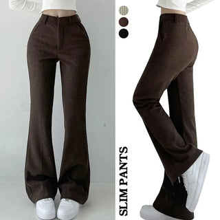 Winter Fleece-lined Corduroy Hidden Button Corduroy Fleece-lined Bootcut Slacks High-waisted Fleece Pants