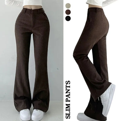 Winter Fleece-lined Corduroy Hidden Button Corduroy Fleece-lined Bootcut Slacks High-waisted Fleece Pants