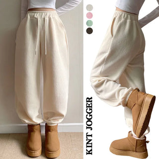 New Winter High-Waisted Fleece-lined Knit Jogger Pants Pastel Balloon Fit Sherpa Drawstring Pants
