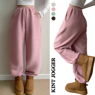 New Winter High-Waisted Fleece-lined Knit Jogger Pants Pastel Balloon Fit Sherpa Drawstring Pants