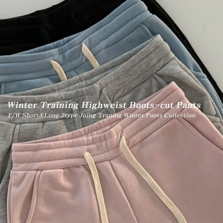 Fleece-lined  High-Waisted Slim Fit Elastic Waist Bootcut Pants Shape-Shaping Fit Super Slim Bootcut Pants Fleece-lined Pants Training Pants