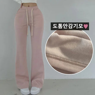 Fleece-lined  High-Waisted Slim Fit Elastic Waist Bootcut Pants Shape-Shaping Fit Super Slim Bootcut Pants Fleece-lined Pants Training Pants