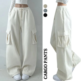 High-waisted Elastic Winter Fleece-lined Wide Two-way Pants Fleece Corduroy Pants