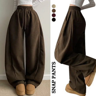 Spring Arrival  Suede Side Pintuck Training Pants Winter Fleece-lined High-waisted Elastic Wide Pants