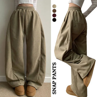 Spring Arrival  Suede Side Pintuck Training Pants Winter Fleece-lined High-waisted Elastic Wide Pants