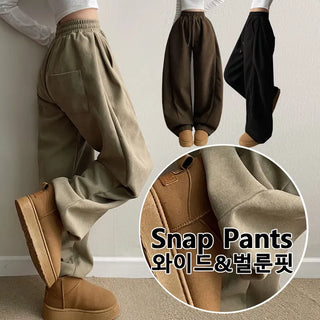 Spring Arrival  Suede Side Pintuck Training Pants Winter Fleece-lined High-waisted Elastic Wide Pants