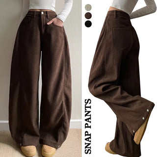 Winter Fleece-lined Corduroy Balloon Fit Training Pintuck Wide Pants