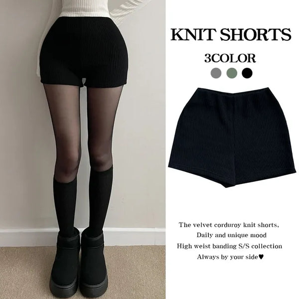 Knit Ribbed Balletcore Pantsless Elastic Waist Shorts New Winter Slim Shorts Ice Cream Balletcore Knit Shorts