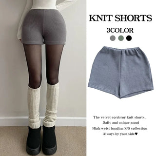 Knit Ribbed Balletcore Pantsless Elastic Waist Shorts New Winter Slim Shorts Ice Cream Balletcore Knit Shorts