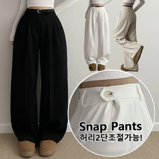 Two-Pintuck High-Waisted Hidden Elastic Waist Long Wide Slacks  Transitional Spring Pintuck Pants Long Pants