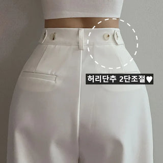 Two-Pintuck High-Waisted Hidden Elastic Waist Long Wide Slacks  Transitional Spring Pintuck Pants Long Pants