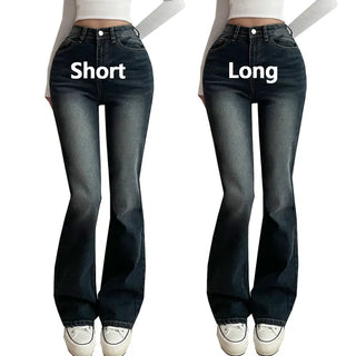 Washed Pocket Detail Vintage High-Waisted Long Bootcut Denim Pants Pants Jeans Spring