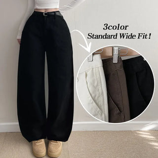 High-waisted Hidden Elastic Waist Wide Pants Back Slit New Spring Cotton Pants