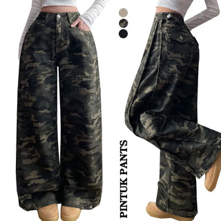 Hip Volume, Waist Adjustment Two-way/Snap Hem! Snap Button Back Pocket Side Pintuck Wide Pants High-waisted Wide & Balloon Fit 3D Hip Pockets Flat Long Wide Pants