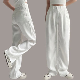 High-waisted Elastic Waist Cool Pintuck Wide Pants Summer Stretch Wide Pants