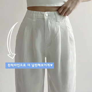 High-waisted Elastic Waist Cool Pintuck Wide Pants Summer Stretch Wide Pants