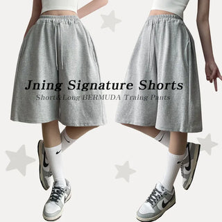 High-Waisted Side Pintuck Bermuda Shorts Spring/Summer Elastic Waist Pants