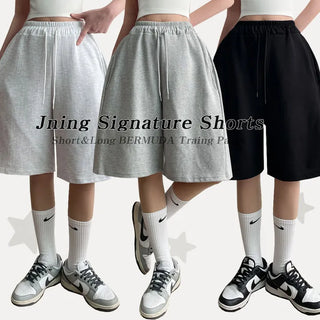 High-Waisted Side Pintuck Bermuda Shorts Spring/Summer Elastic Waist Pants