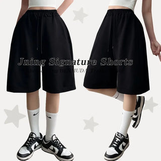 High-Waisted Side Pintuck Bermuda Shorts Spring/Summer Elastic Waist Pants