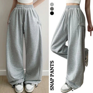 Side Snap Buckle Button Training Tracksuit Pants Spring High-Waisted Elastic Pants