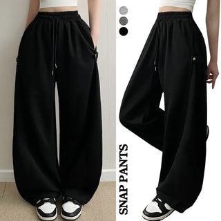 Side Snap Buckle Button Training Tracksuit Pants Spring High-Waisted Elastic Pants