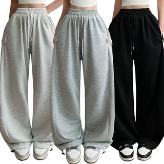 Side Snap Buckle Button Training Tracksuit Pants Spring High-Waisted Elastic Pants