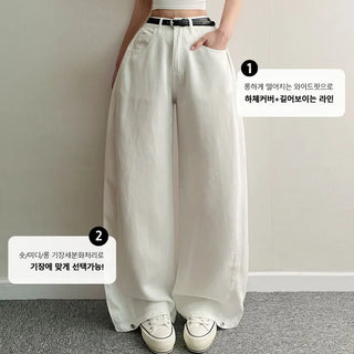 Side Pintuck Snap Wide Cotton Pintuck Pants Summer High-Waisted Elastic Pants