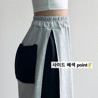 Side Pintuck Contrast Wide Pants All Seasons Transitional High-Waist Elastic Short Long Spring Training Pants