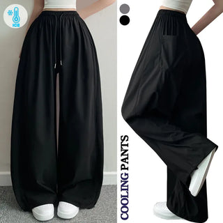 Summer Cool  Summer High-Waisted Waist Wide Elastic Waist Pants Summer Lower Body Cover Balloon Fit Wide Long Training Pants