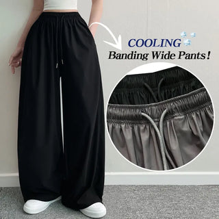 Summer Cool  Summer High-Waisted Waist Wide Elastic Waist Pants Summer Lower Body Cover Balloon Fit Wide Long Training Pants